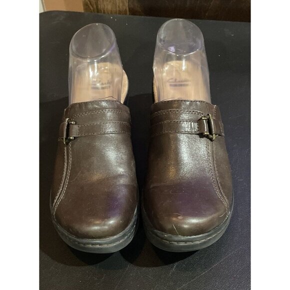 Clarks Collection Mules Clogs Shoes Size 8.5 Brown Soft Cushion Slip On Leather - Picture 3 of 7